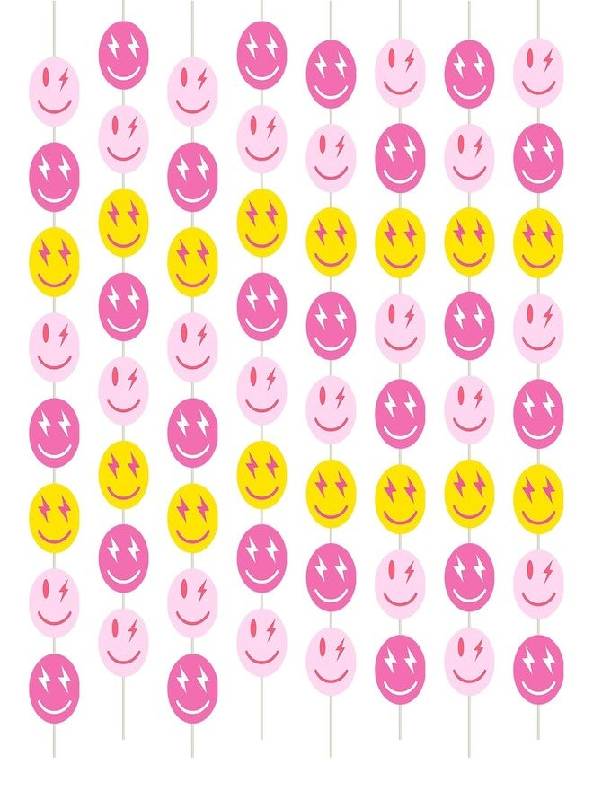 Incrizma 8 Pcs Preppy Hot Pink Birthday Party Decorations Happy Face Banner Preppy Party Decorations Smile Face Hanging Banners for Bachelorette Birthday Preppy Party Supplies - Image 1